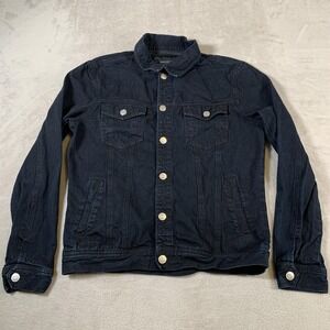 Forever 21 Jacket Mens Medium Dark Blue Denim Trucker Casual Button Front Coat
